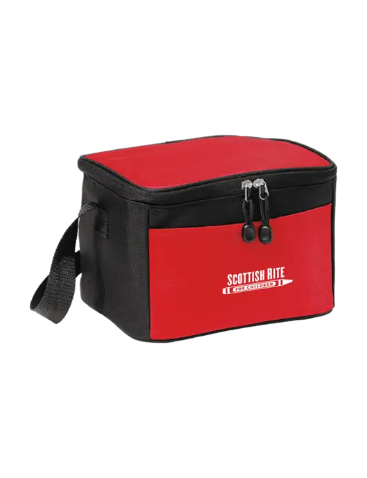 6 Can Red/Black Cube Cooler  w/Scottish Rite for Children Logo