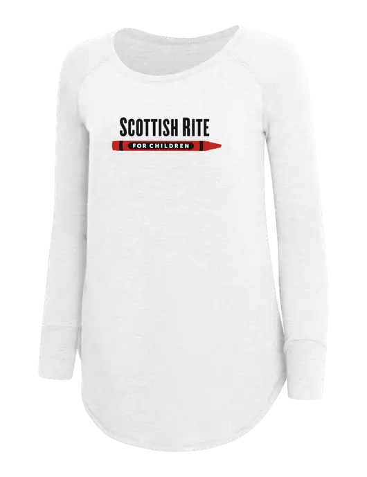 Womens Perfect Wide Collar Tunic Tri-Blend White 4.5 oz T-Shirt w/Scottish Rite for Children Logo