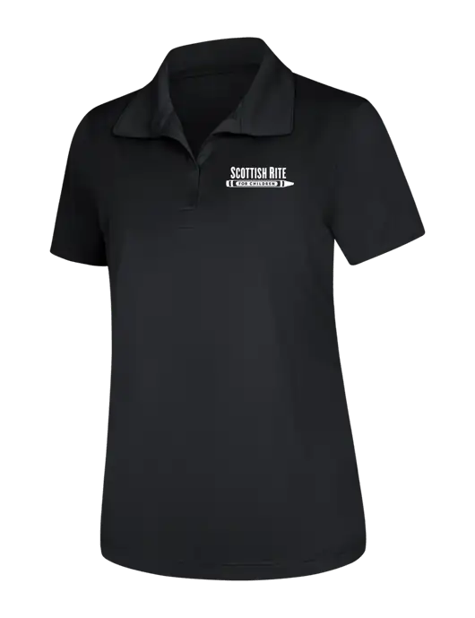 Womens Black Micropique Sport-Wick Polo w/Scottish Rite for Children Logo