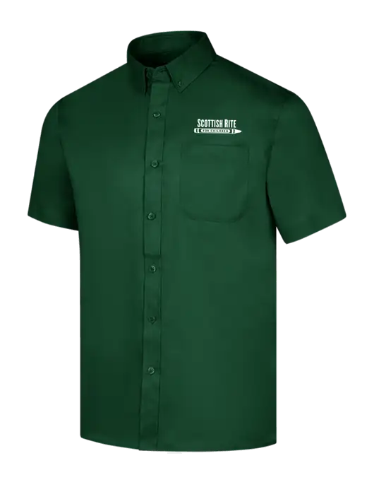 Short Sleeve Dark Green Superpro React Twill Shirt w/Scottish Rite for Children Logo