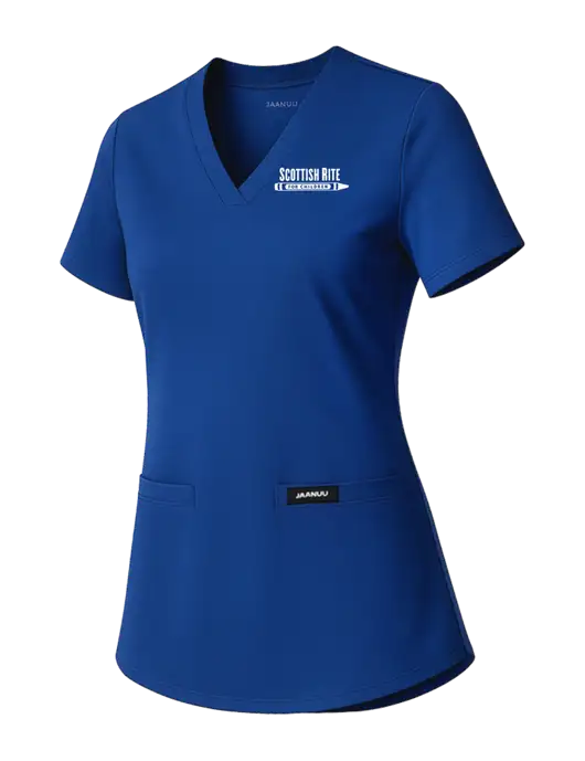 Jaanuu Womens Royal Blue Cesi Ultrasoft Scrub V-Neck Top w/Scottish Rite for Children Logo