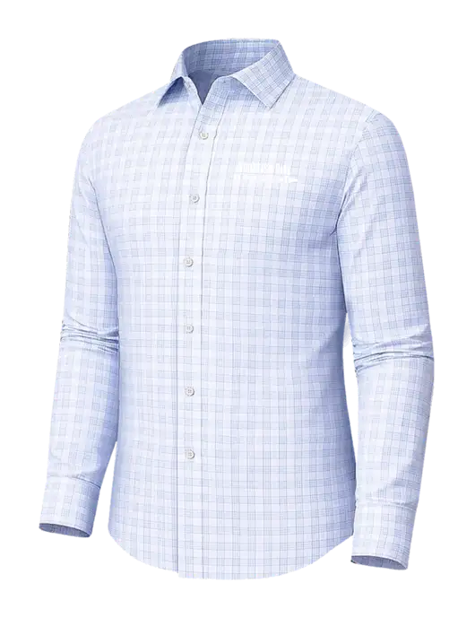 Brooks Brothers Tech Stretch White/ Light Blue Grid Check Patterned Shirt w/Scottish Rite for Children Logo
