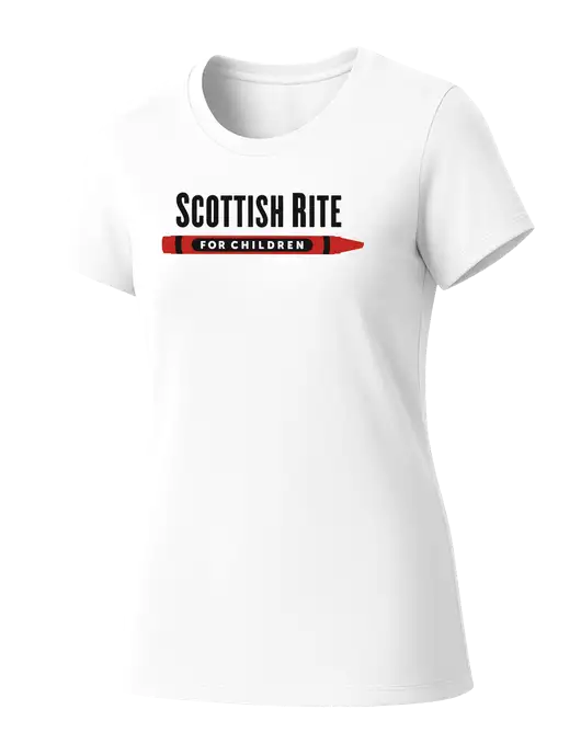 Womens Seriously Soft White T-Shirt w/Scottish Rite for Children Logo