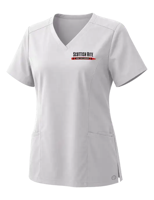 Wink Womens White Premiere Flex V-Neck Top w/Scottish Rite for Children Logo