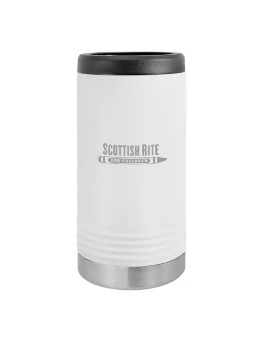 Polar Camel Powder Coated White Vacuum Insulated Slim Beverage Holder w/Scottish Rite for Children Logo