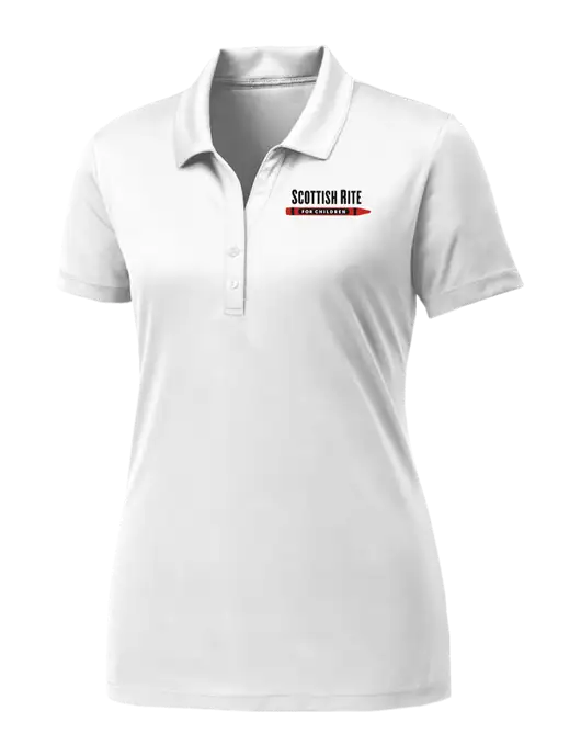 Womens White PosiCharge Competitor Polo w/Scottish Rite for Children Logo