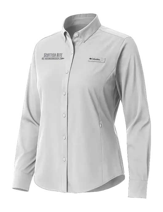 Columbia Grey Womens PFG Tamiami II Long Sleeve Shirt w/Scottish Rite for Children Logo