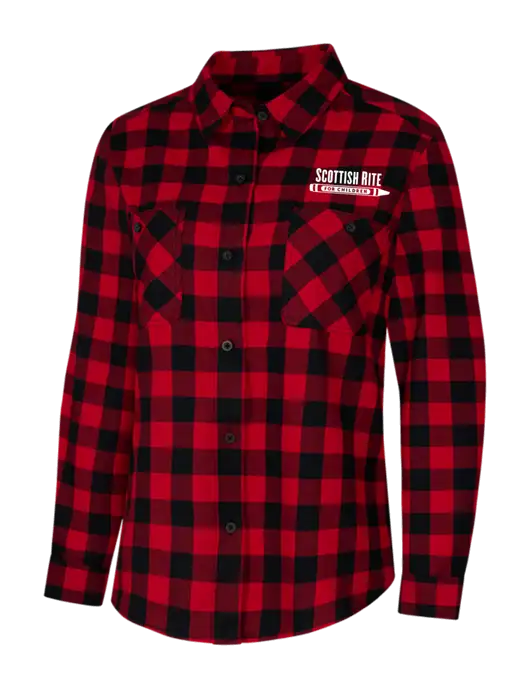 Womens Red/Black Buffalo Check Plaid Flannel Shirt w/Scottish Rite for Children Logo