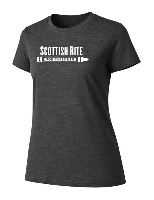 Womens Ring Spun Dark Heather Grey 4.5 oz T-Shirt w/Scottish Rite for Children Logo