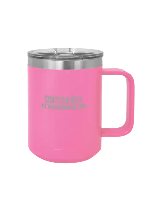 Polar Camel 15 oz Powder Coated Pink Vacuum Insulated Mug with Slider Lid w/Scottish Rite for Children Logo