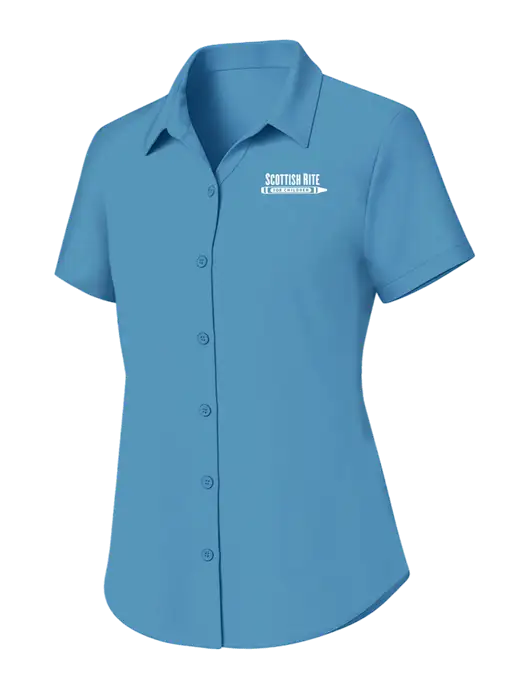 Womens Carolina Blue Short Sleeve UV Dockside Shirt w/Scottish Rite for Children Logo
