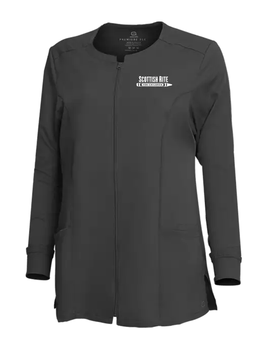 Wink Womens Dark Grey Premiere Flex Full-Zip Scrub Jacket w/Scottish Rite for Children Logo