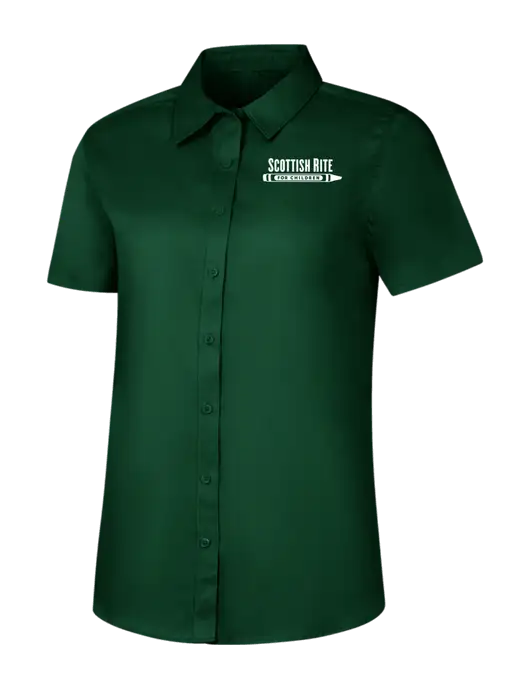 Womens Dark Green Short Sleeve Superpro React Twill Shirt w/Scottish Rite for Children Logo
