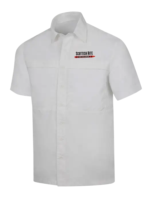 White Short Sleeve UV Daybreak Shirt w/Scottish Rite for Children Logo