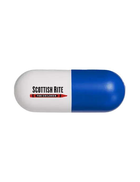 Dark Royal Blue Chill Pill Stress Reliever w/Scottish Rite for Children Logo