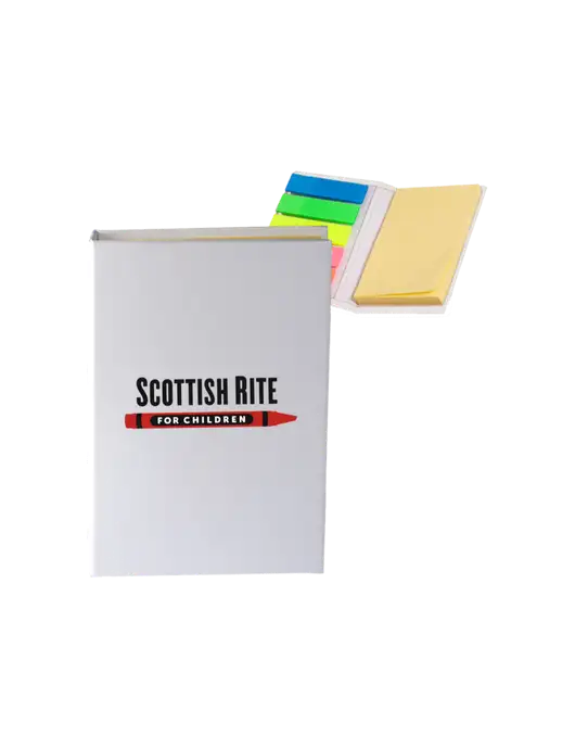White Micro Sticky Note Pad, 2 x 3.25 w/Scottish Rite for Children Logo