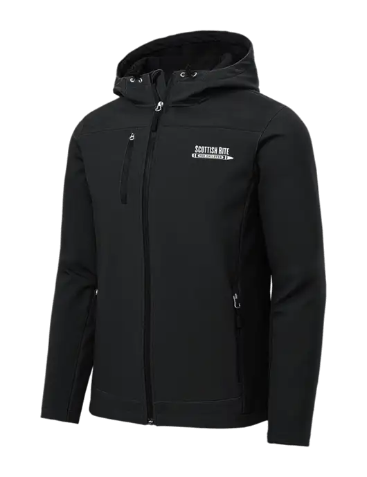 Hooded Core Black Soft Shell Jacket w/Scottish Rite for Children Logo