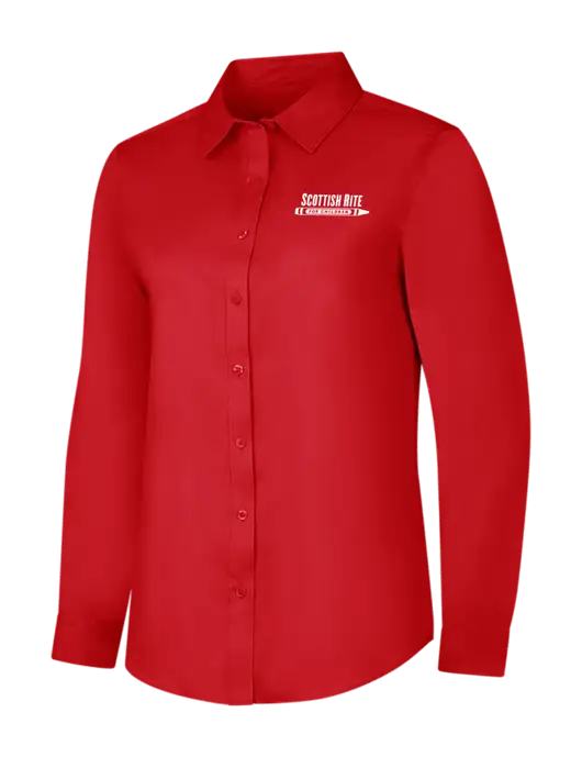 Red Womens Long Sleeve Superpro React Twill Shirt w/Scottish Rite for Children Logo