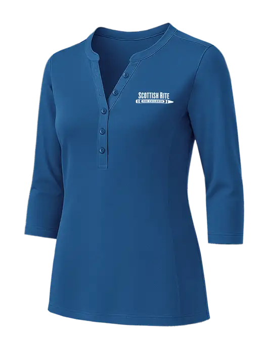 Womens Dark Royal UV Choice Pique Henley w/Scottish Rite for Children Logo