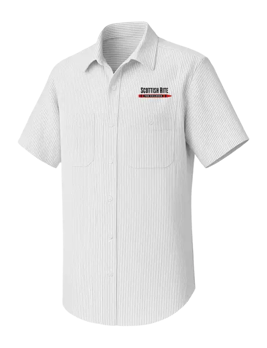 Red Kap Short Sleeve Striped Grey/White Industrial Work Shirt w/Scottish Rite for Children Logo