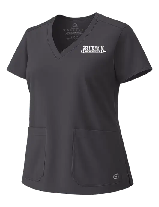 Wink Pewter Womens WorkFlex V-Neck Top w/Scottish Rite for Children Logo