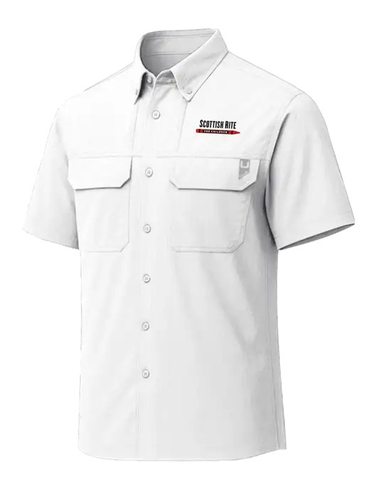 HUK White Creekbed Short Sleeve Shirt w/Scottish Rite for Children Logo