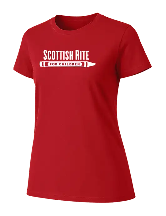 Womens Ring Spun Bright Red 4.5 oz T-Shirt w/Scottish Rite for Children Logo