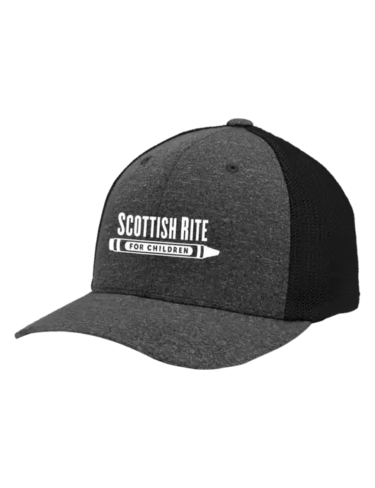 Flexfit Black/Dark Charcoal Heather Melange Mesh Back Trucker Cap w/Scottish Rite for Children Logo