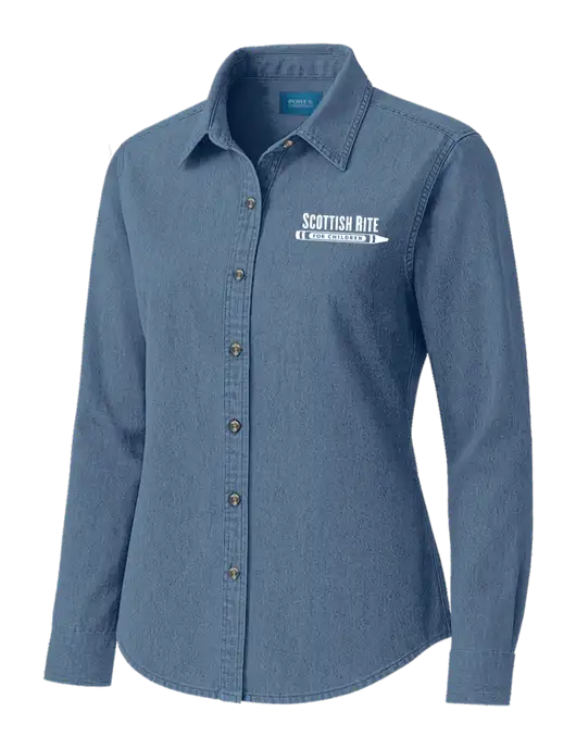 Womens Long Sleeve Light Blue Denim Shirt
 w/Scottish Rite for Children Logo