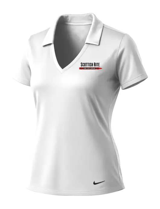 NIKE White Womens Dri-Fit Vertical Mesh Polo w/Scottish Rite for Children Logo