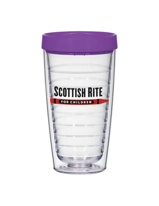 16 oz Trivex Double Wall Tumbler with Purple Travel Lid w/Scottish Rite for Children Logo