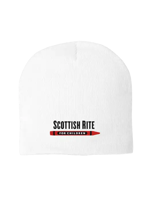Solid White Element Knit Beanie w/Scottish Rite for Children Logo
