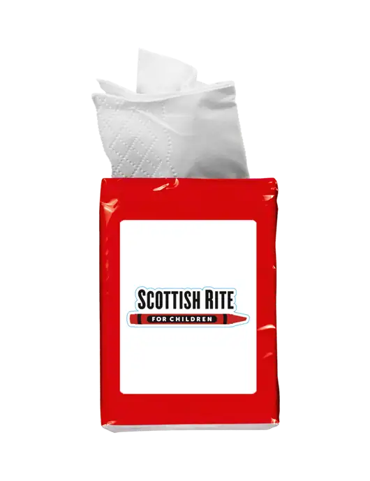 Red Mini Tissue Packet w/Scottish Rite for Children Logo