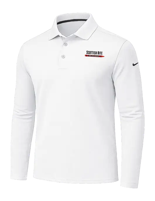 Nike White Dri-FIT Micro Pique 2.0 Long Sleeve Polo w/Scottish Rite for Children Logo