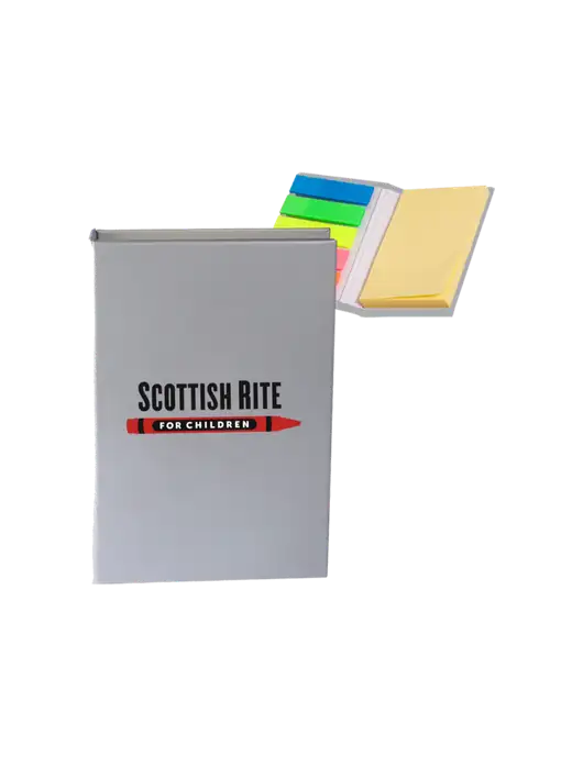 Light Medium Grey Micro Sticky Note Pad, 2 x 3.25 w/Scottish Rite for Children Logo