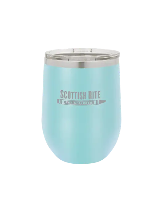 Polar Camel 12 oz Powder Coated Light Blue Vacuum Insulated Stemless Wine Tumbler w/Scottish Rite for Children Logo