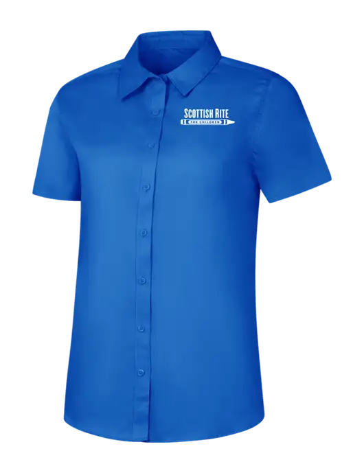 Womens Short Sleeve Royal Blue Superpro React Twill Shirt w/Scottish Rite for Children Logo
