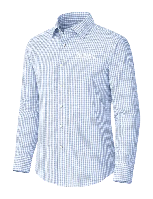Brooks Brothers Tech Stretch Light Blue Fine Check Patterned Shirt w/Scottish Rite for Children Logo