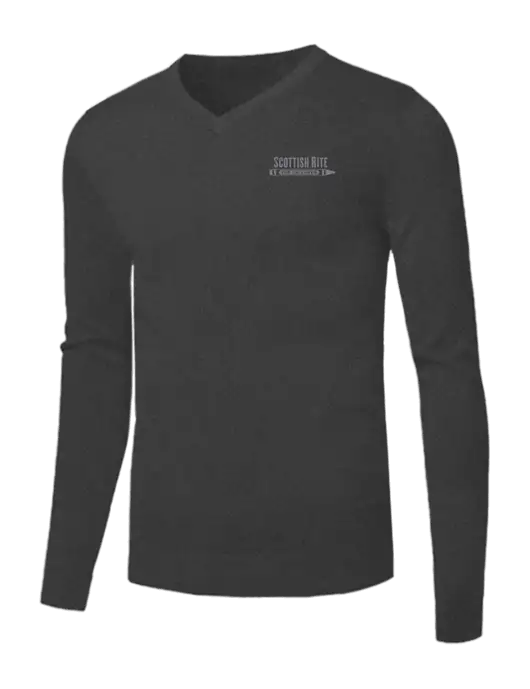 Brooks Brothers Medium Grey Heather Washable Merino V-Neck Sweater w/Scottish Rite for Children Logo