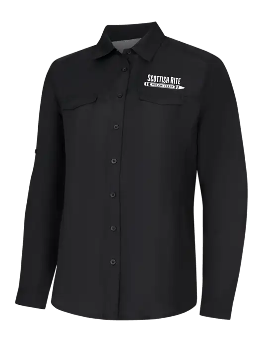 Womens Black Long Sleeve UV Daybreak Shirt w/Scottish Rite for Children Logo