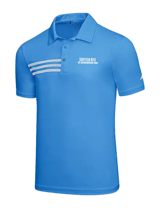 Adidas Carolina Blue 3 Stripes Chest Polo w/Scottish Rite for Children Logo
