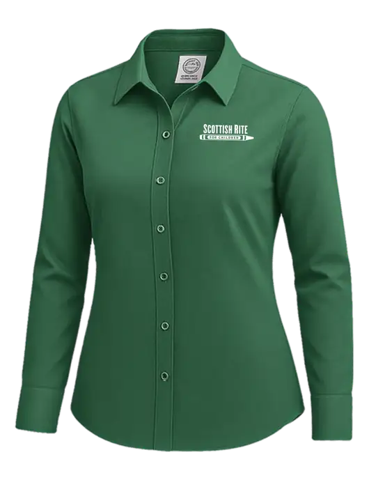 Brooks Brothers Womens Medium Green Wrinkle-Free Stretch Nailhead Shirt w/Scottish Rite for Children Logo