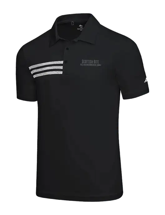 Adidas Black 3 Stripes Chest Polo w/Scottish Rite for Children Logo