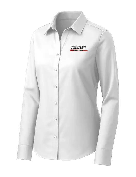 Brooks Brothers Womens White Wrinkle-Free Stretch Pinpoint Shirt w/Scottish Rite for Children Logo