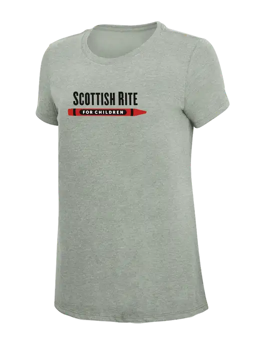 Womens Simply Soft Heathered Light Grey 4.5oz Poly/Combed Ring Spun Cotton T-Shirt w/Scottish Rite for Children Logo