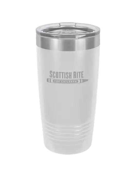 Polar Camel 20 oz Powder Coated White Vacuum Insulated Tumbler  w/Scottish Rite for Children Logo