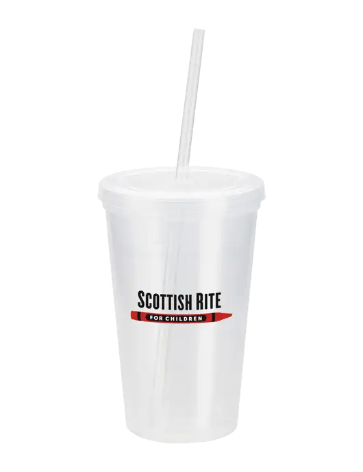 Sorrento Clear 16 oz Tumbler with Lid & Straw w/Scottish Rite for Children Logo
