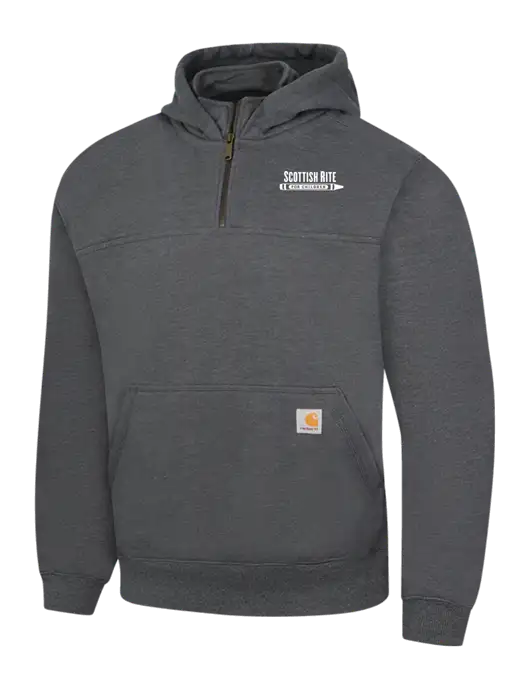 Carhartt Dark Grey Heather Rain Defender Paxton Heavyweight Hooded 1/4 Zip Mock Sweatshirt w/Scottish Rite for Children Logo