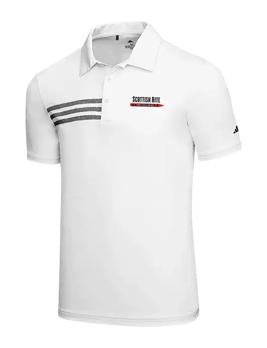 Adidas White 3 Stripes Chest Polo w/Scottish Rite for Children Logo