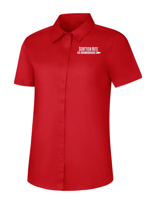 Womens Red Short Sleeve Superpro React Twill Shirt w/Scottish Rite for Children Logo